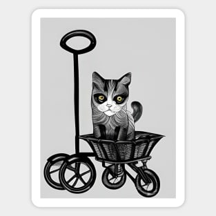 Line Drawing Tuxedo Cat in a trolley Basket Copyright TeAnne Magnet